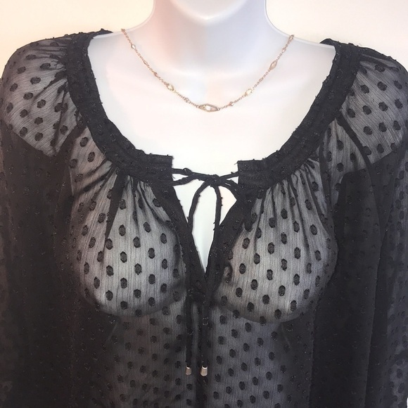 Liz Claiborne Black Swiss Dot Top Size XL Sheer - Picture 3 of 10